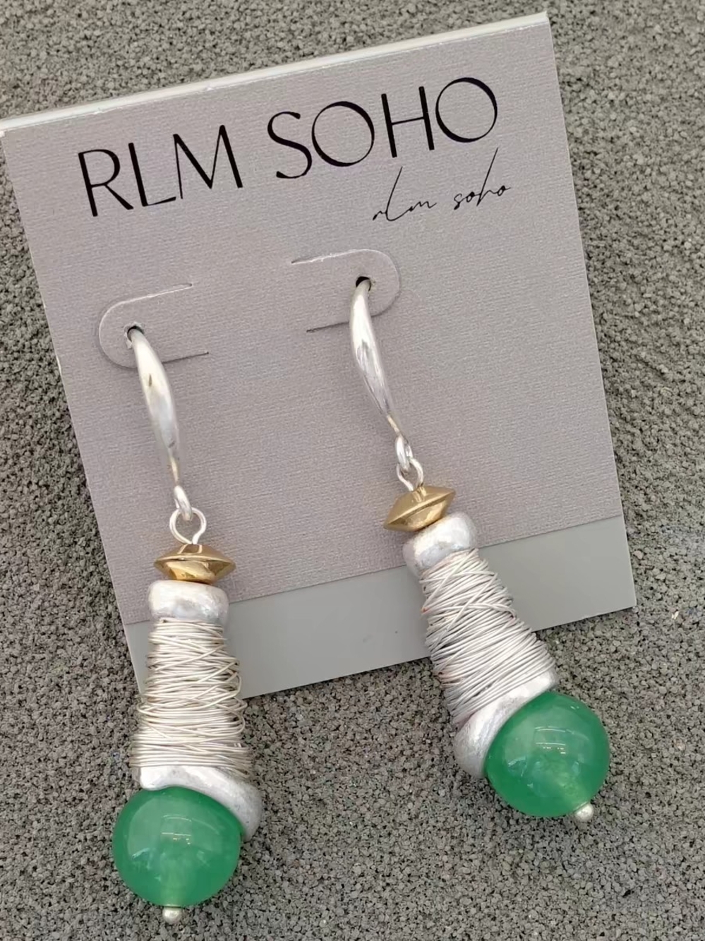Green Bead Wire-Wrapped Drop Earrings